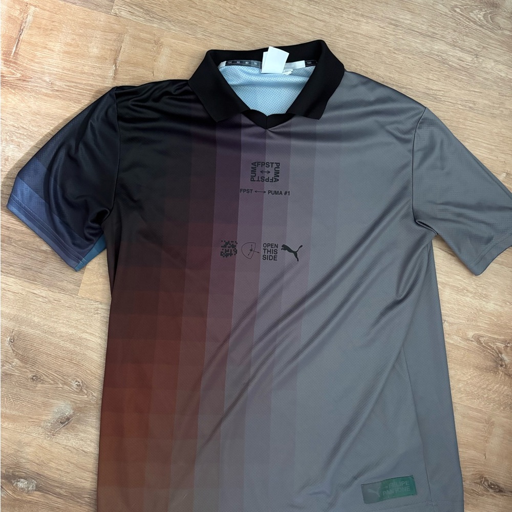 Puma x Felipe Pantone Men's Black and Gray Polo Soccer Jersey
